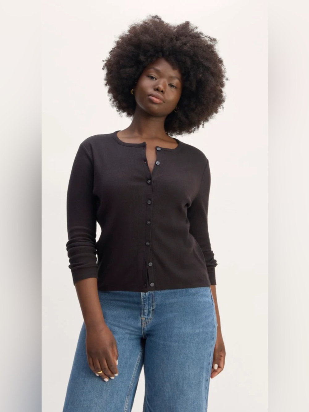 New Everlane THE VINTAGE RIB CARDIGAN in Black Size S